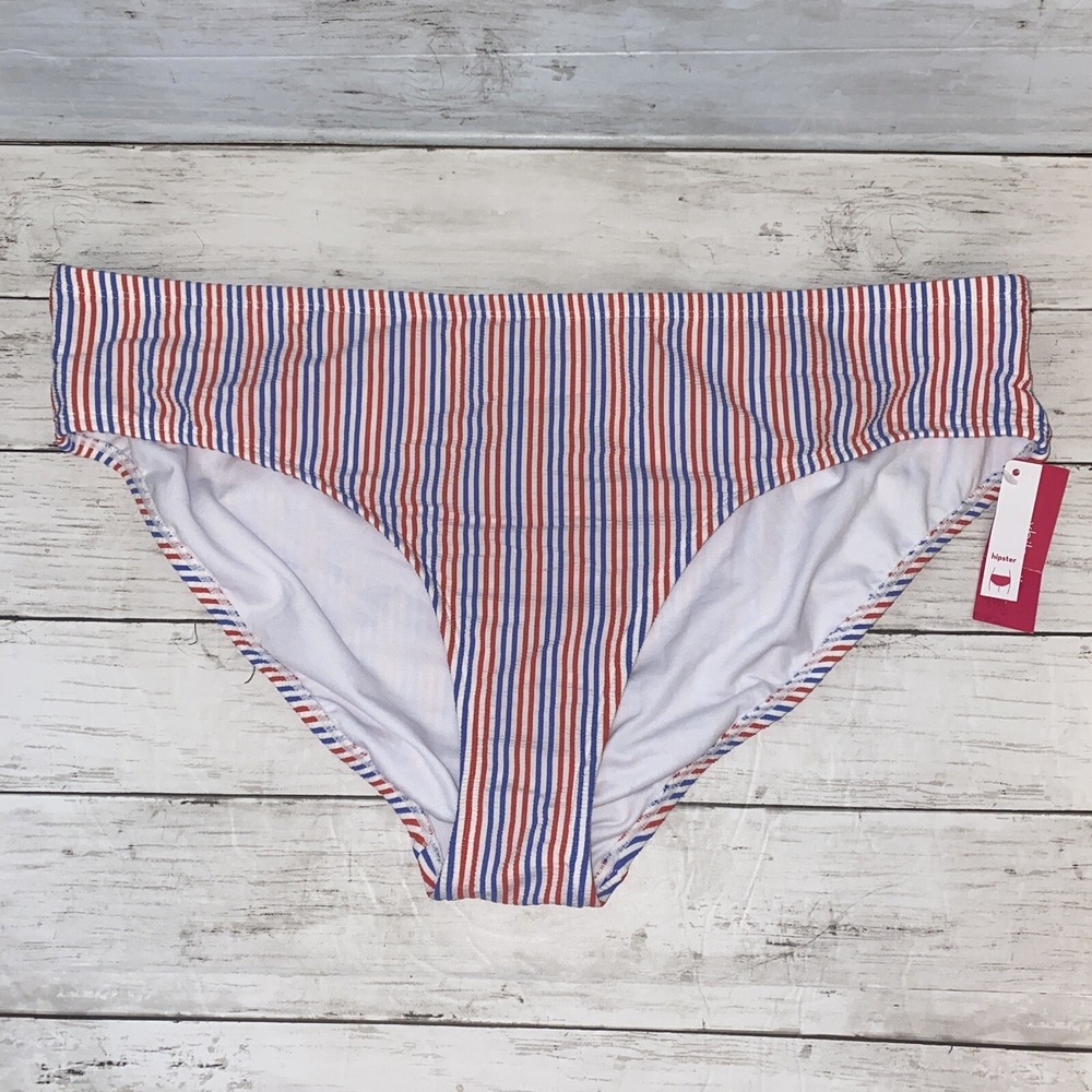 Xhilaration Bikini‎ Bottom Womens 24W 26W Red White Blue Patriotic July Swim NEW
